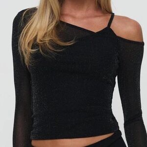 Princess PollyBlack One-Shoulder Glitter Top